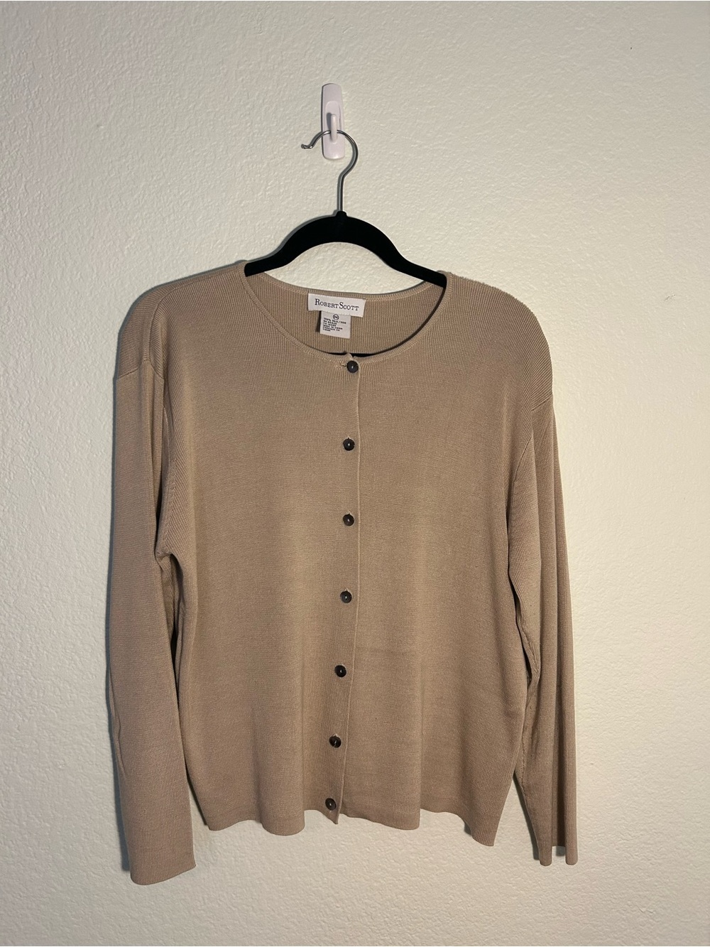 Robert Scott Tan 100% Silk Button-Front Cardigan Women's M